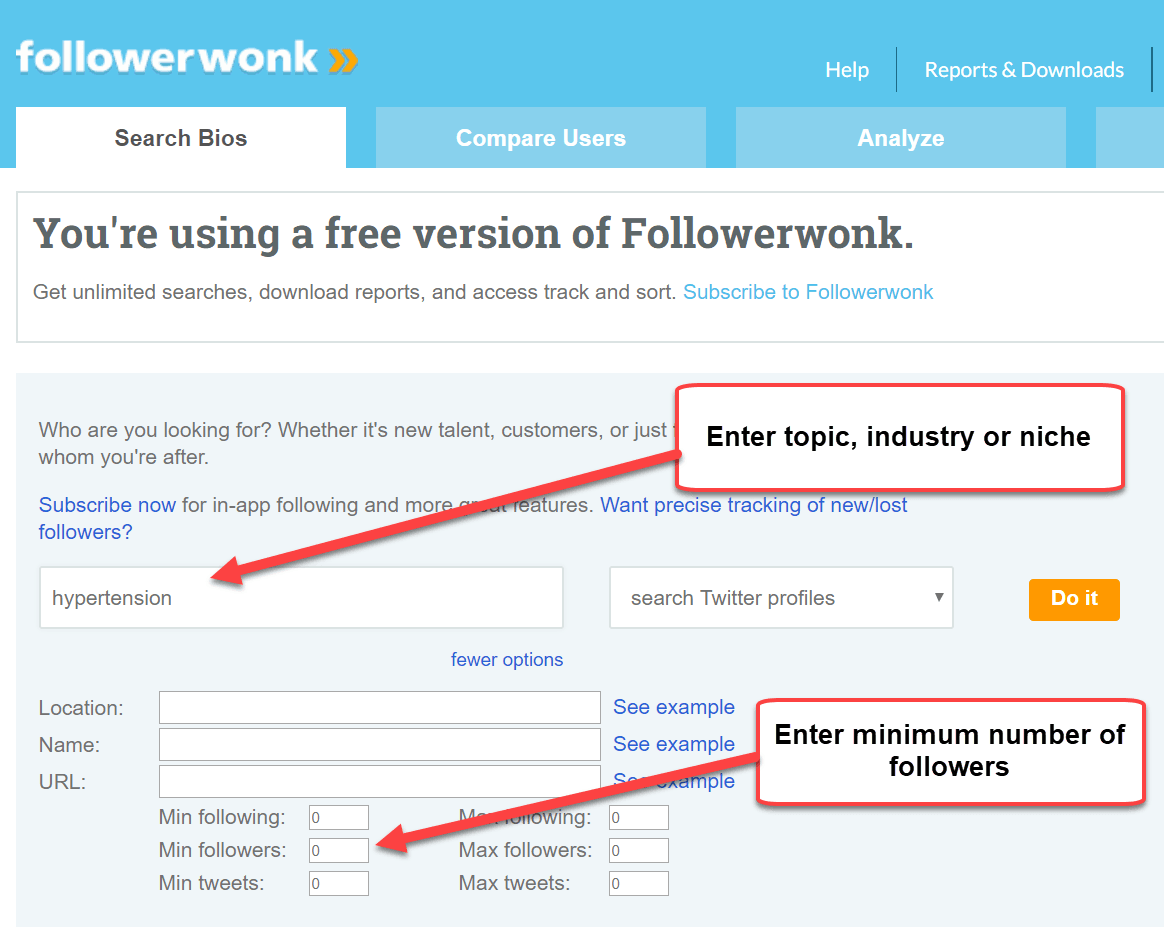 Followerwonk's search form.