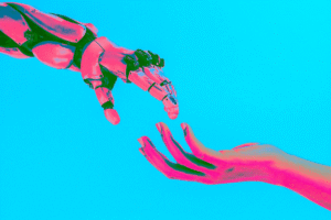 robot hand reaching out and touching a human hand